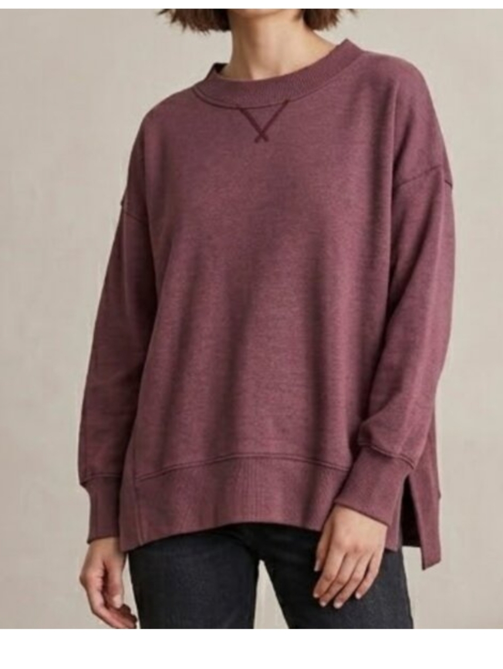 Aerie Crew Neck Sweatshirt Oversized Women's Maroon Size Extra Small